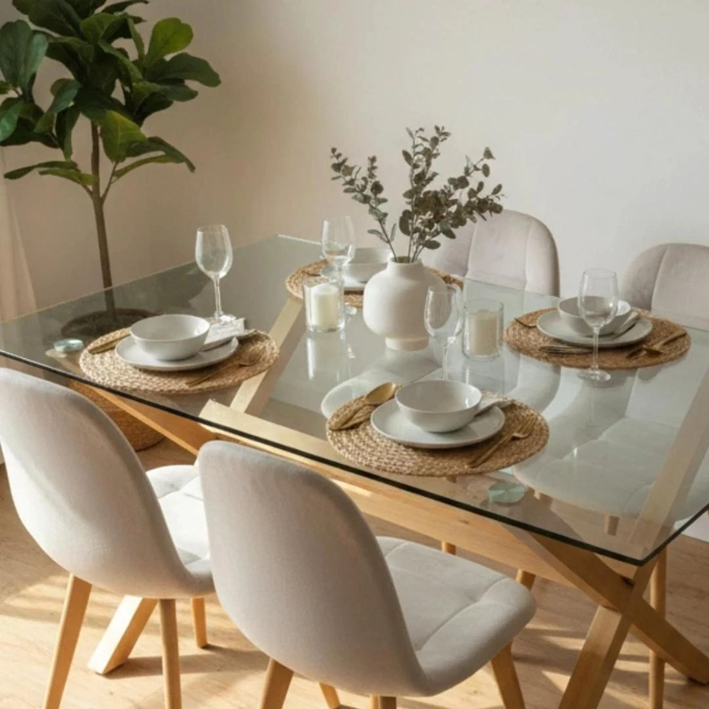 COMEDOR MESA XINIA 130X80 + 4 SILLAS VORAK VELVET BEIGE - 3