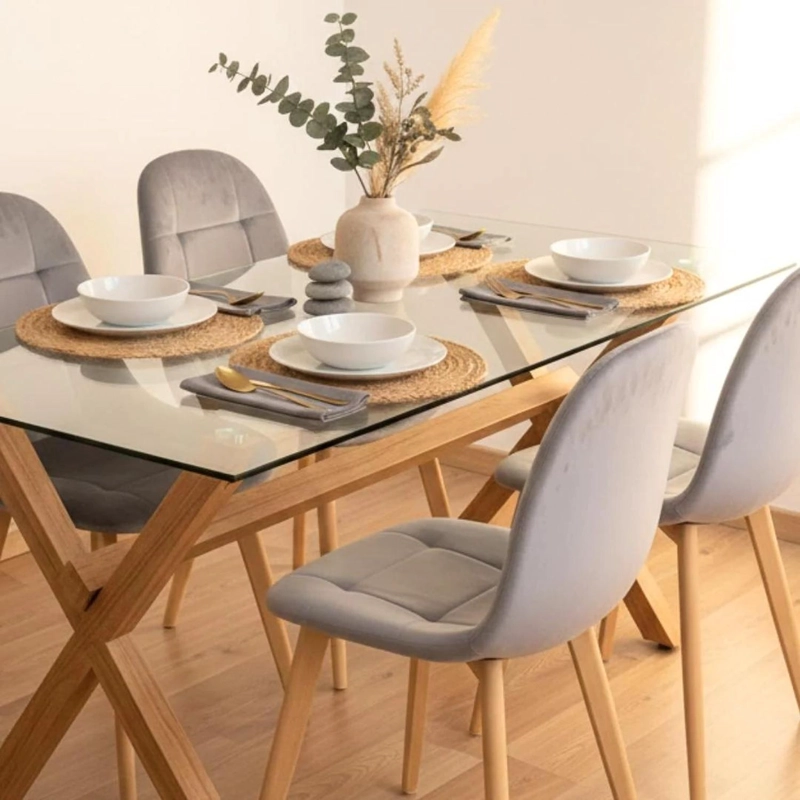 COMEDOR MESA XINIA 130X80 + 4 SILLAS VORAK VELVET GRIS - 2