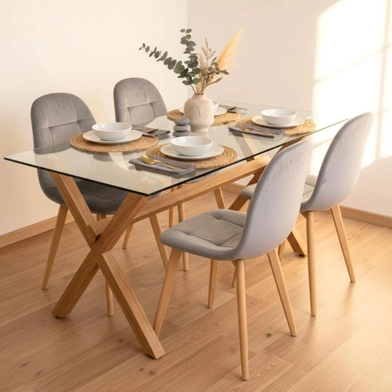 COMEDOR MESA XINIA 130X80 + 4 SILLAS VORAK VELVET GRIS - 3
