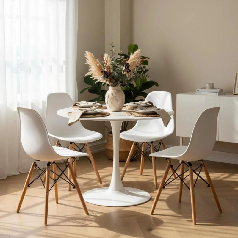 COMEDOR MESA TULIP BLANCO 80 CM + 4 SILLAS EAMES BLANCO - 1