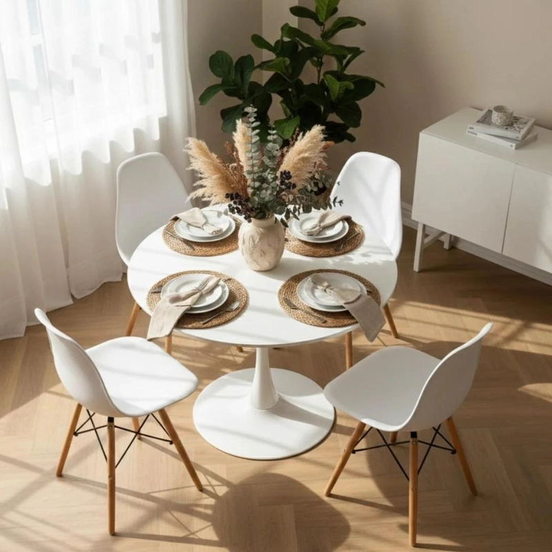 COMEDOR MESA TULIP BLANCO 80 CM + 4 SILLAS EAMES BLANCO - 2
