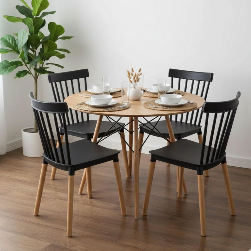 COMEDOR REDONDO SHANNA 80 CM + 4 SILLAS WINDSOR NEGRO - 2
