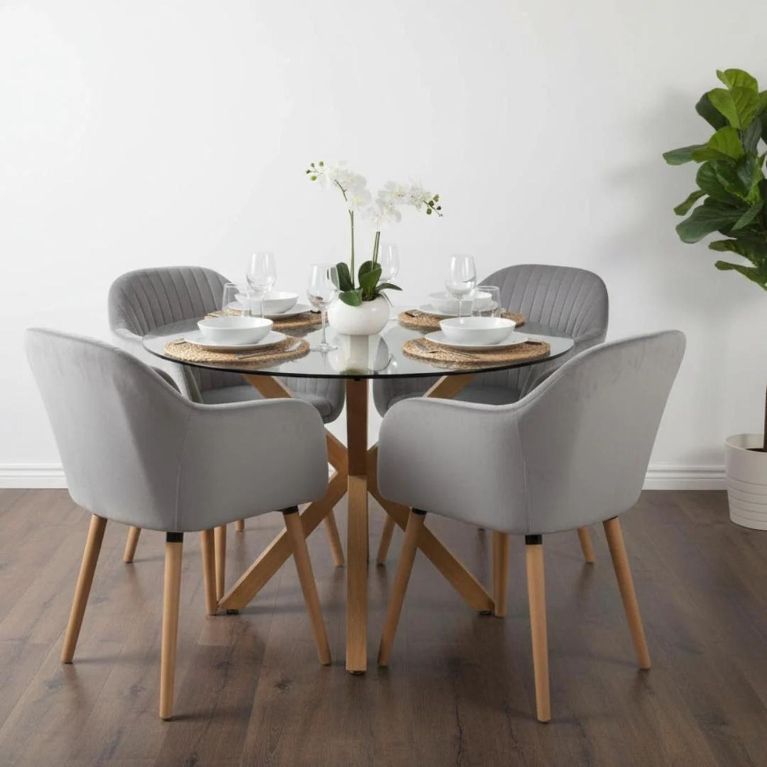COMEDOR MESA REDONDA EQUIZ 120CM + 4 BUTACAS ALMER GRIS - 1