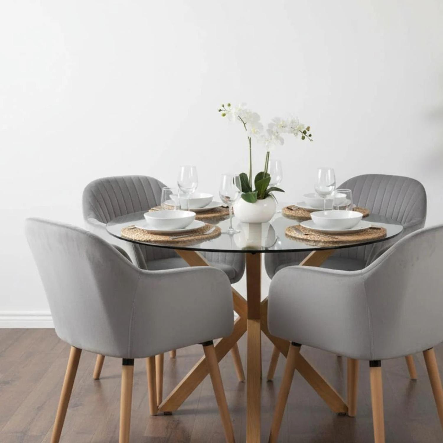COMEDOR MESA REDONDA EQUIZ 120CM + 4 BUTACAS ALMER GRIS - 2