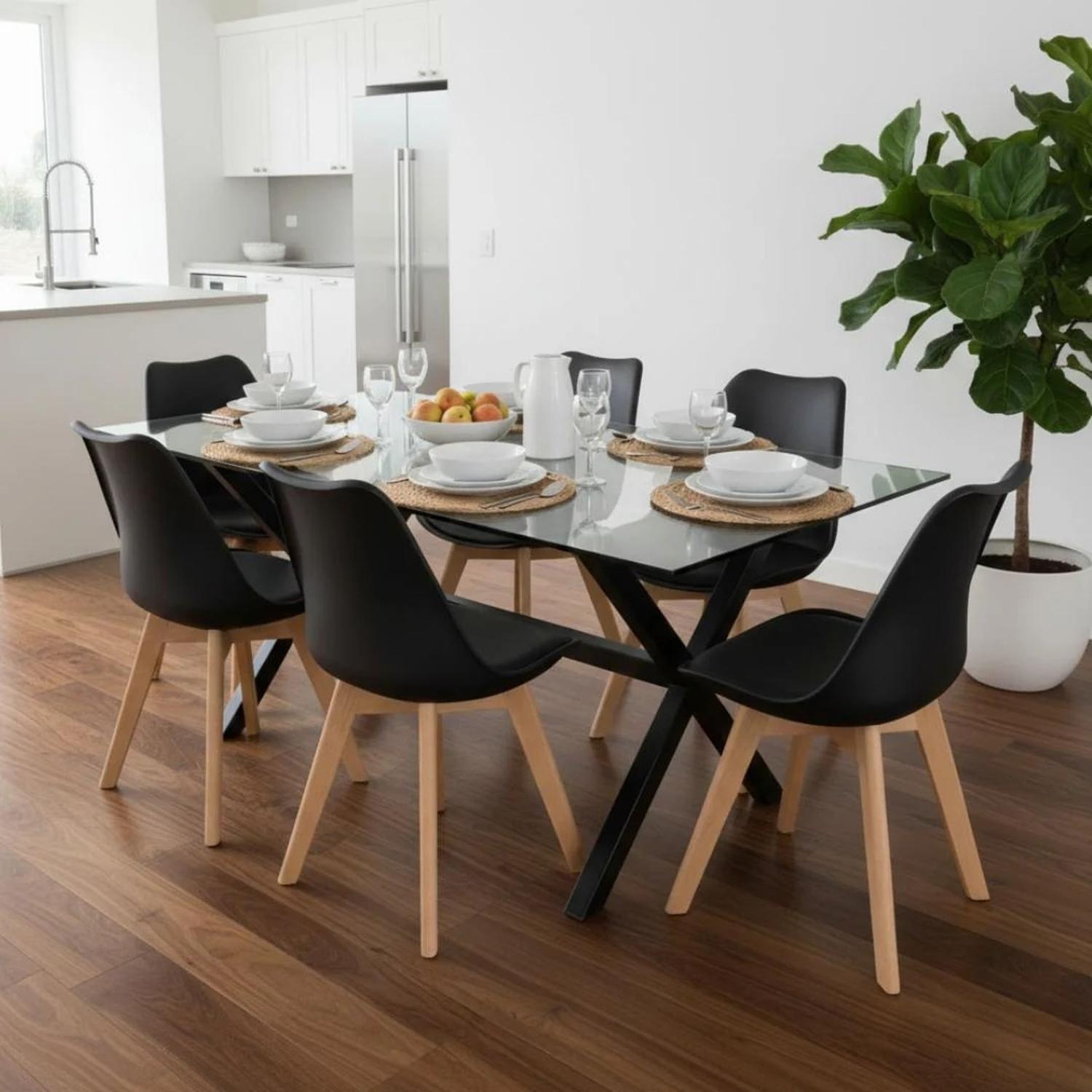 COMEDOR MESA XINIA NEGRO 160X90 CM + 6 SILLAS TULIP NEGRO - 1