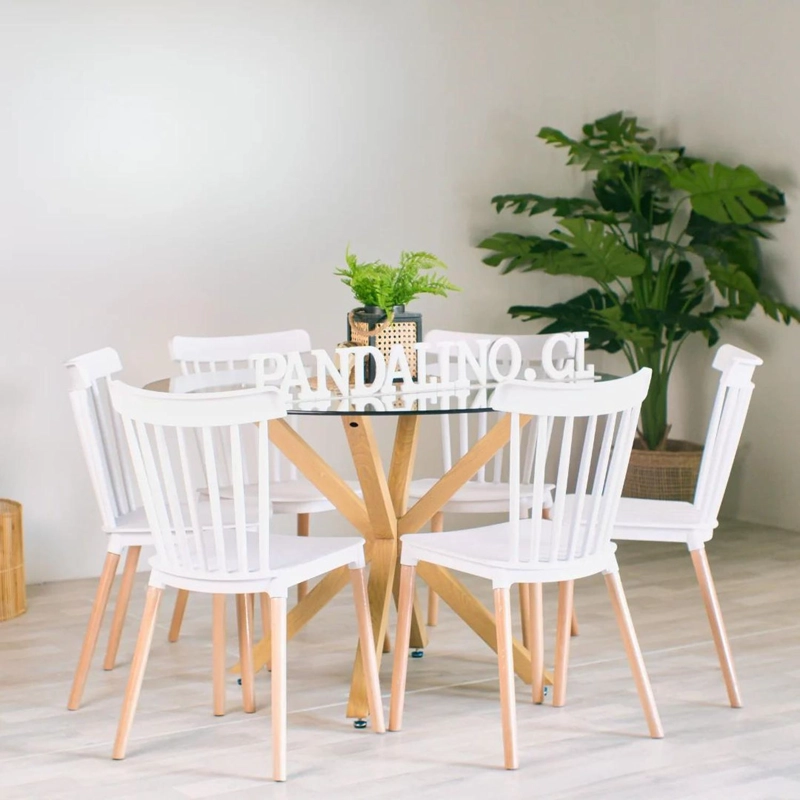 COMEDOR MESA REDONDA EQUIZ 120CM + 6 SILLAS WINDSOR BLANCAS - 1