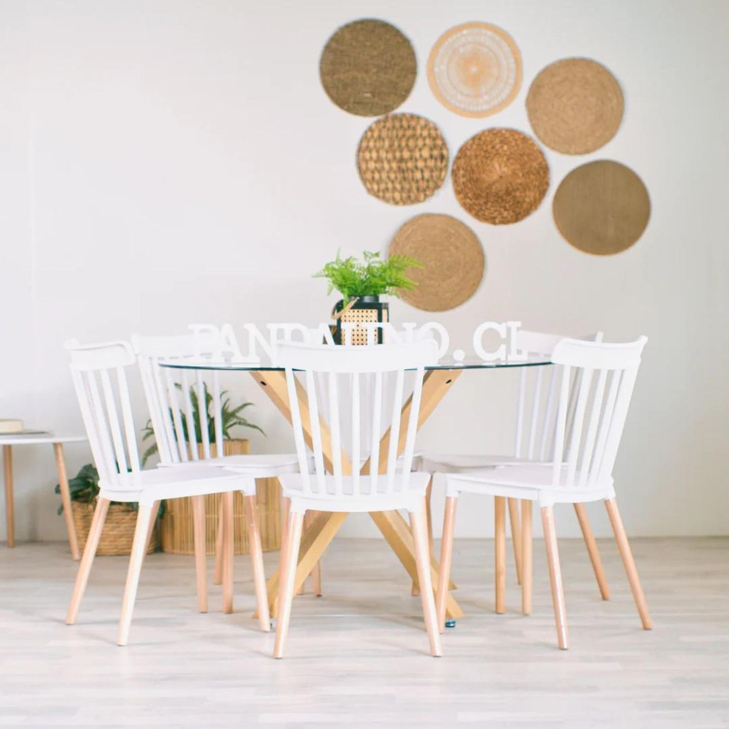 COMEDOR MESA REDONDA EQUIZ 120CM + 6 SILLAS WINDSOR BLANCAS - 2