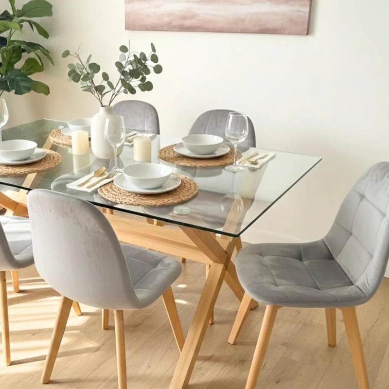 COMEDOR MESA XINIA 140X90 + 6 SILLAS VORAK VELVET GRIS - 2