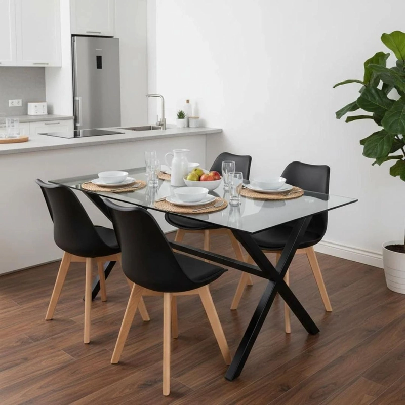 COMEDOR MESA XINIA NEGRO 130X80 CM + 4 SILLAS TULIP NEGRO - 1