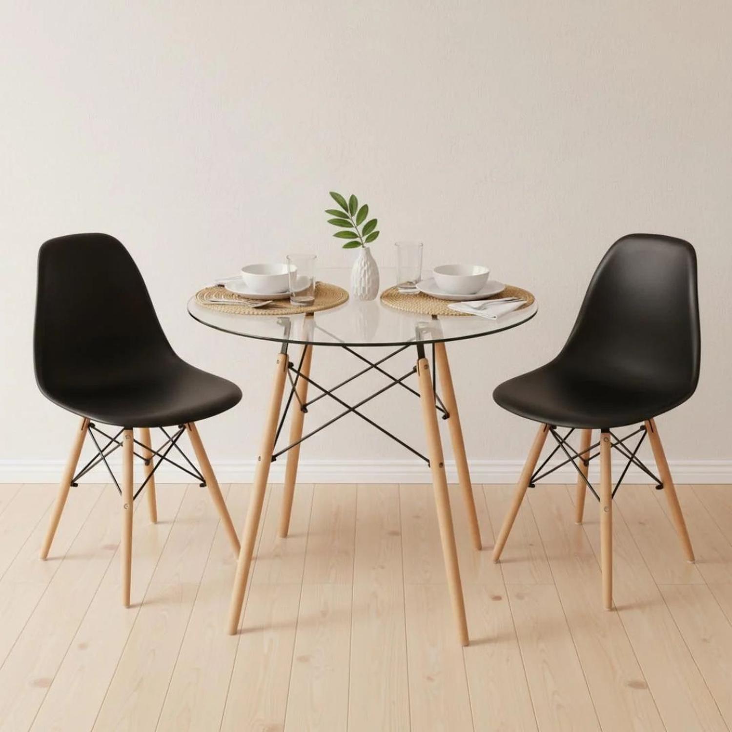 COMEDOR MESA ELIDA 80 CM + 2 SILLAS EAMES NEGRO - 1
