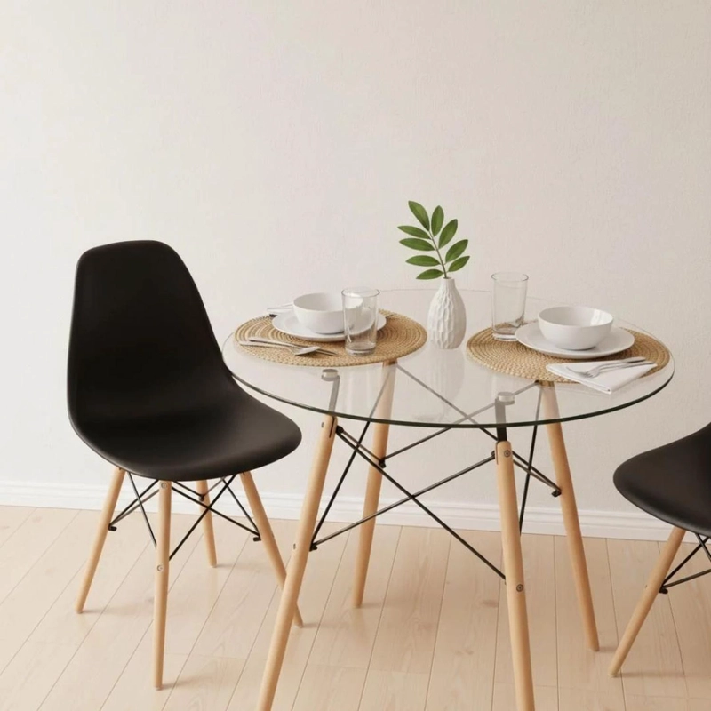 COMEDOR MESA ELIDA 80 CM + 2 SILLAS EAMES NEGRO - 2