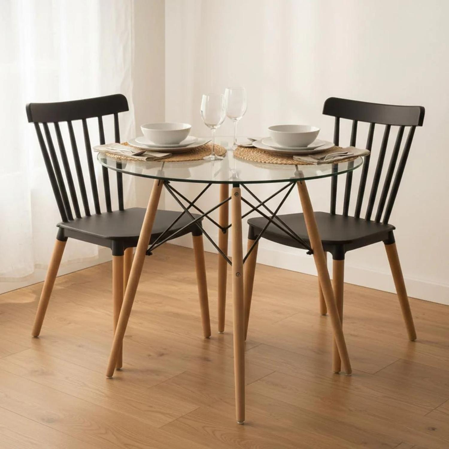 COMEDOR MESA ELIDA 80 CM + 2 SILLAS WINDSOR NEGRO - 2