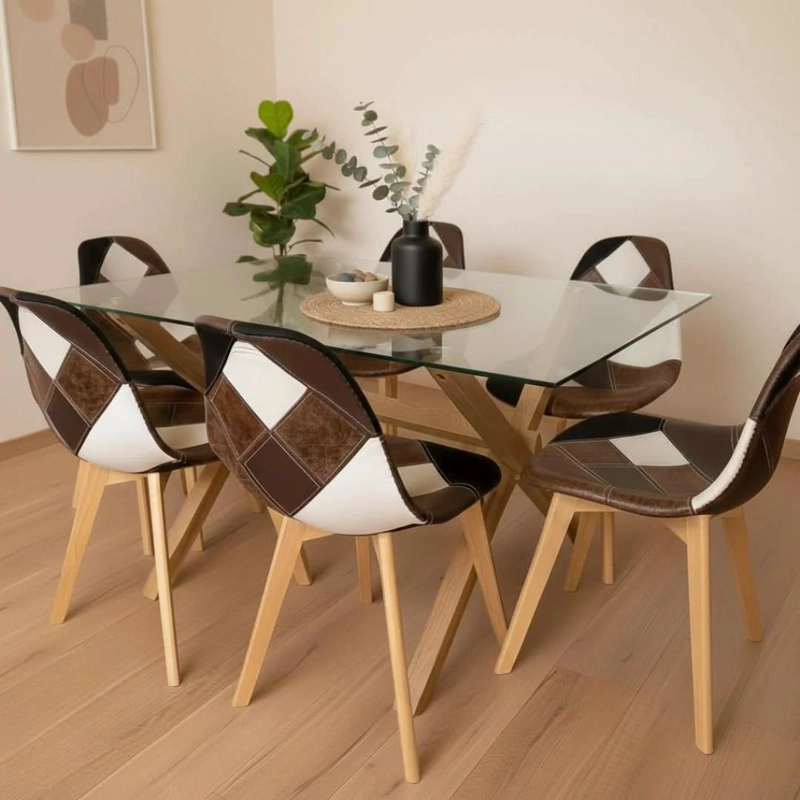 COMEDOR MESA XINIA 140X90 + 6 SILLA PATCHWORK DA VINCI | ECOCUERO CAFE - 2