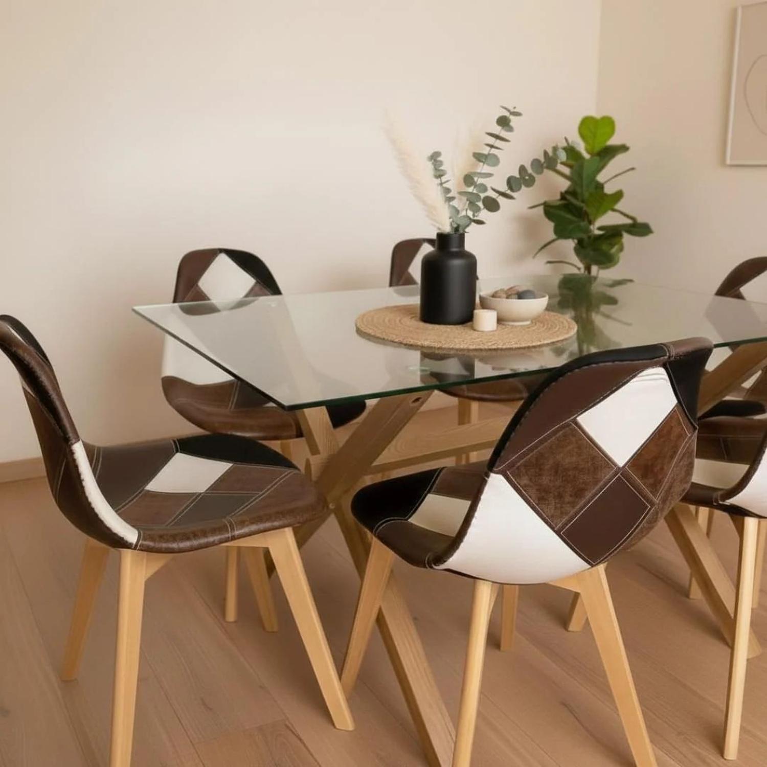 COMEDOR MESA XINIA 140X90 + 6 SILLA PATCHWORK DA VINCI | ECOCUERO CAFE - 3