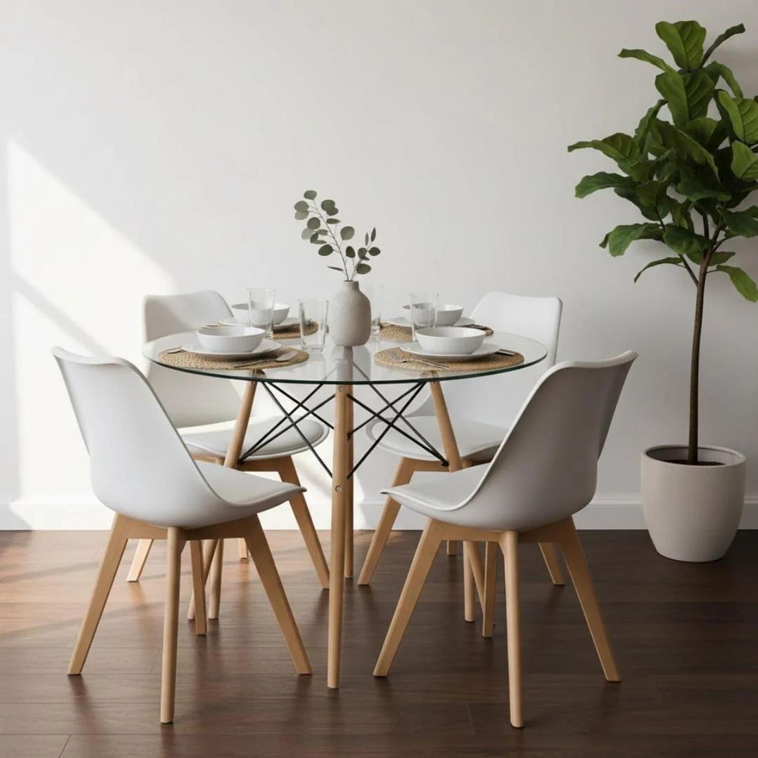 COMEDOR MESA REDONDA ELIDA 80CM + 4 SILLAS TULIP BLANCA - 2