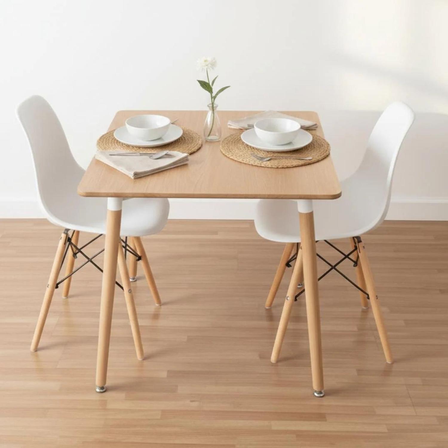 COMEDOR MESA AROA WOOD 80X80 CM + 2 SILLAS EAMES BLANCA - 1