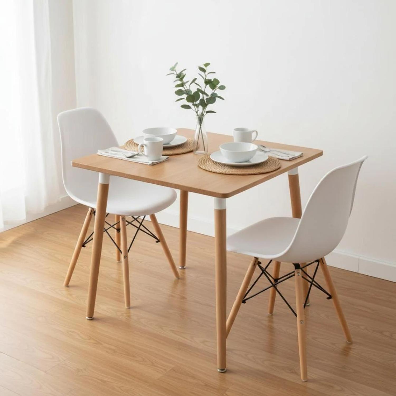 COMEDOR MESA AROA WOOD 80X80 CM + 2 SILLAS EAMES BLANCA - 2