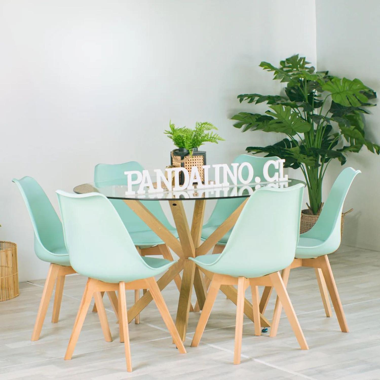 COMEDOR MESA REDONDA EQUIZ 120CM + 6 SILLAS TULIP MENTA - 1