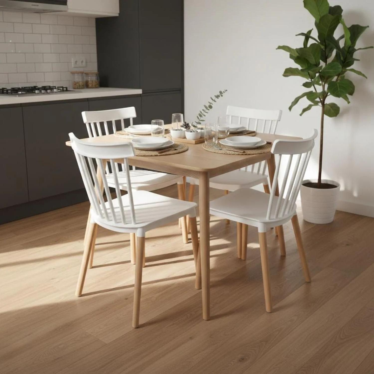 COMEDOR MESA COSMO NATURAL 70X70 CM + 4 SILLAS WINDSOR BLANCA - 1