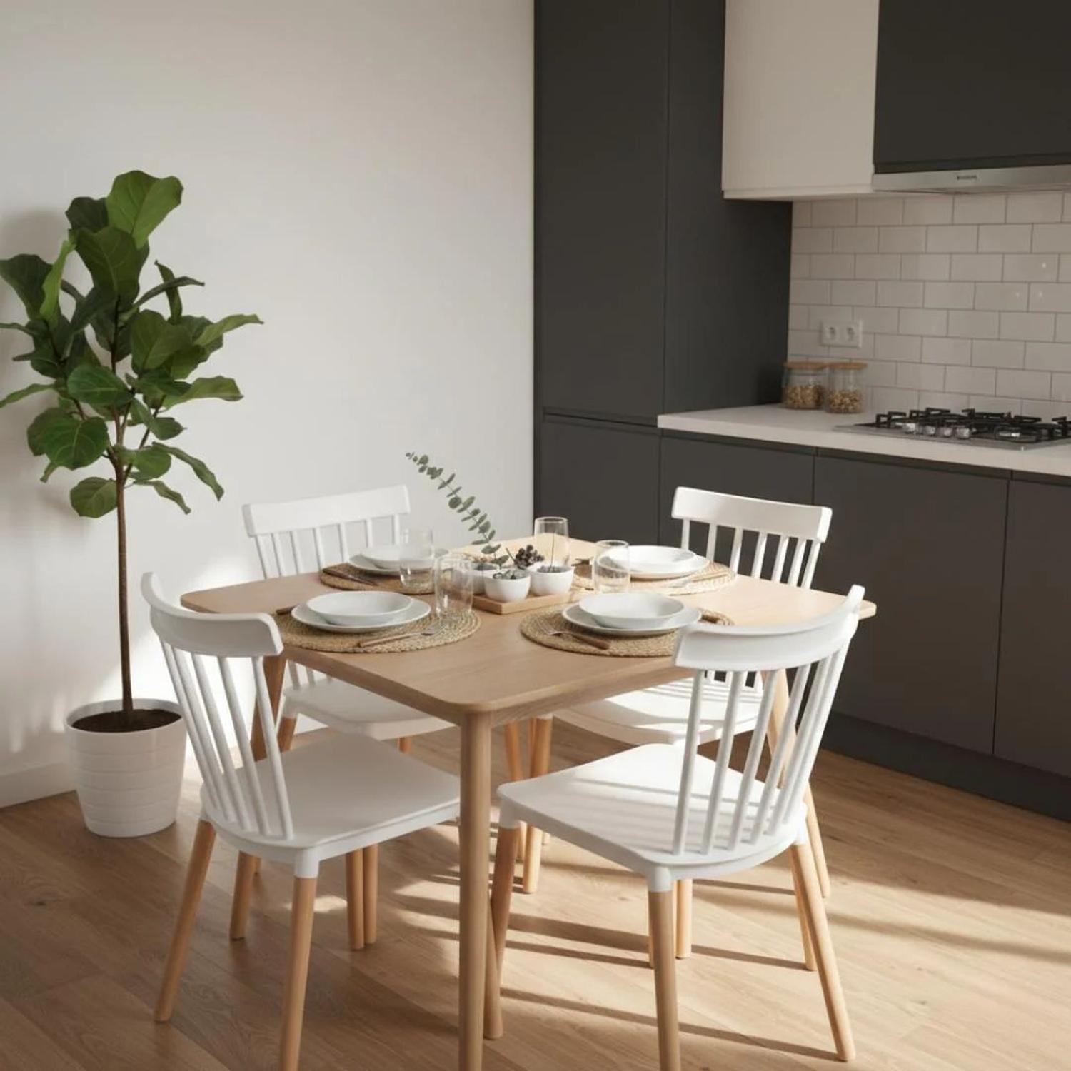 COMEDOR MESA COSMO NATURAL 70X70 CM + 4 SILLAS WINDSOR BLANCA - 2