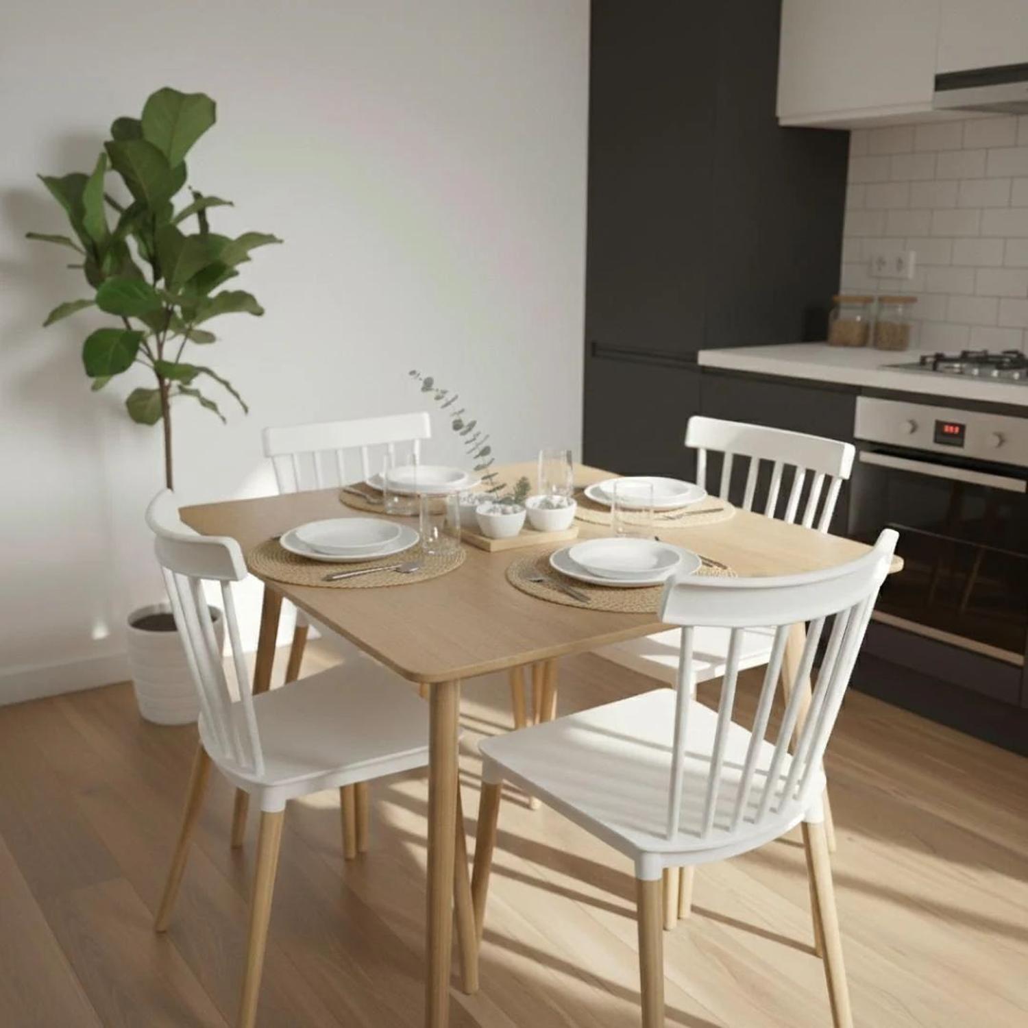 COMEDOR MESA COSMO NATURAL 70X70 CM + 4 SILLAS WINDSOR BLANCA - 3