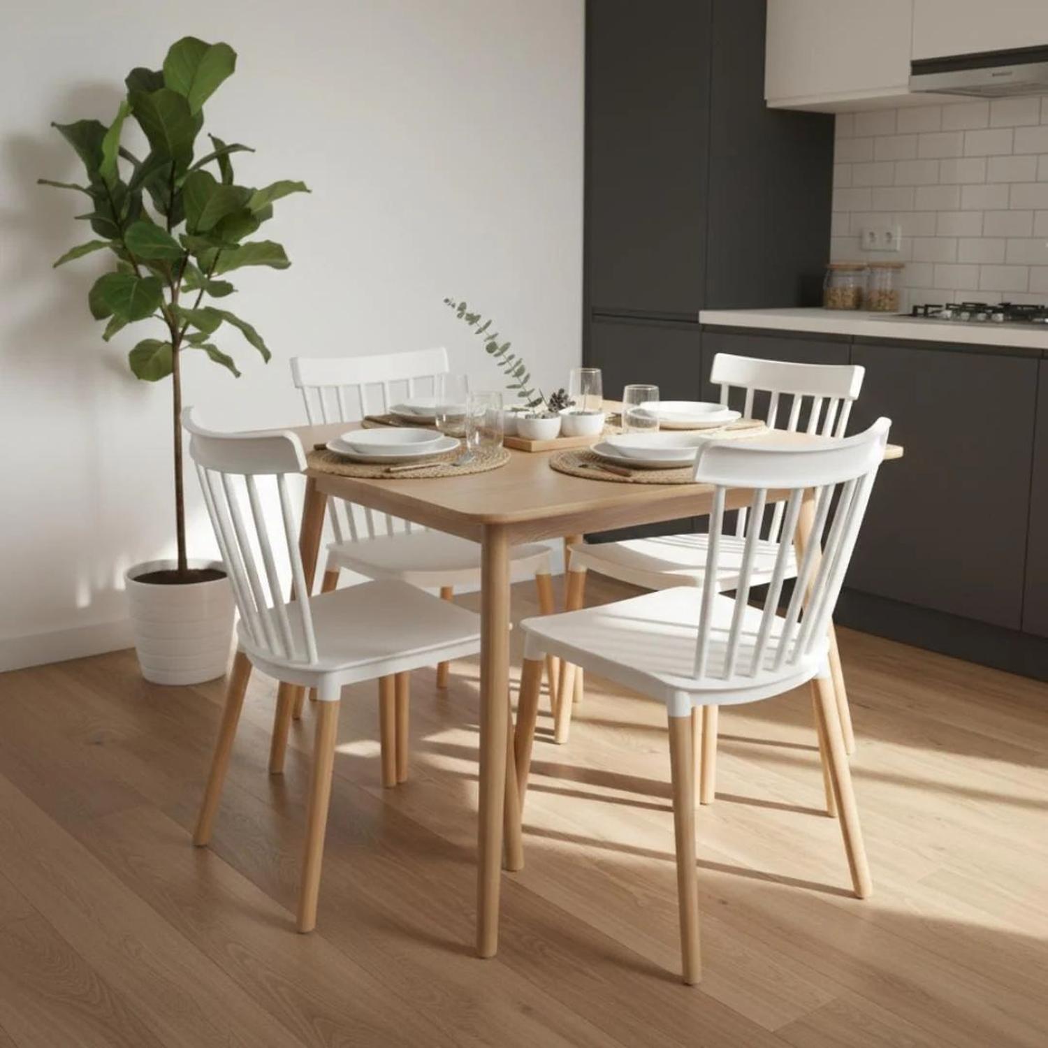COMEDOR MESA COSMO NATURAL 70X70 CM + 4 SILLAS WINDSOR BLANCA - 4