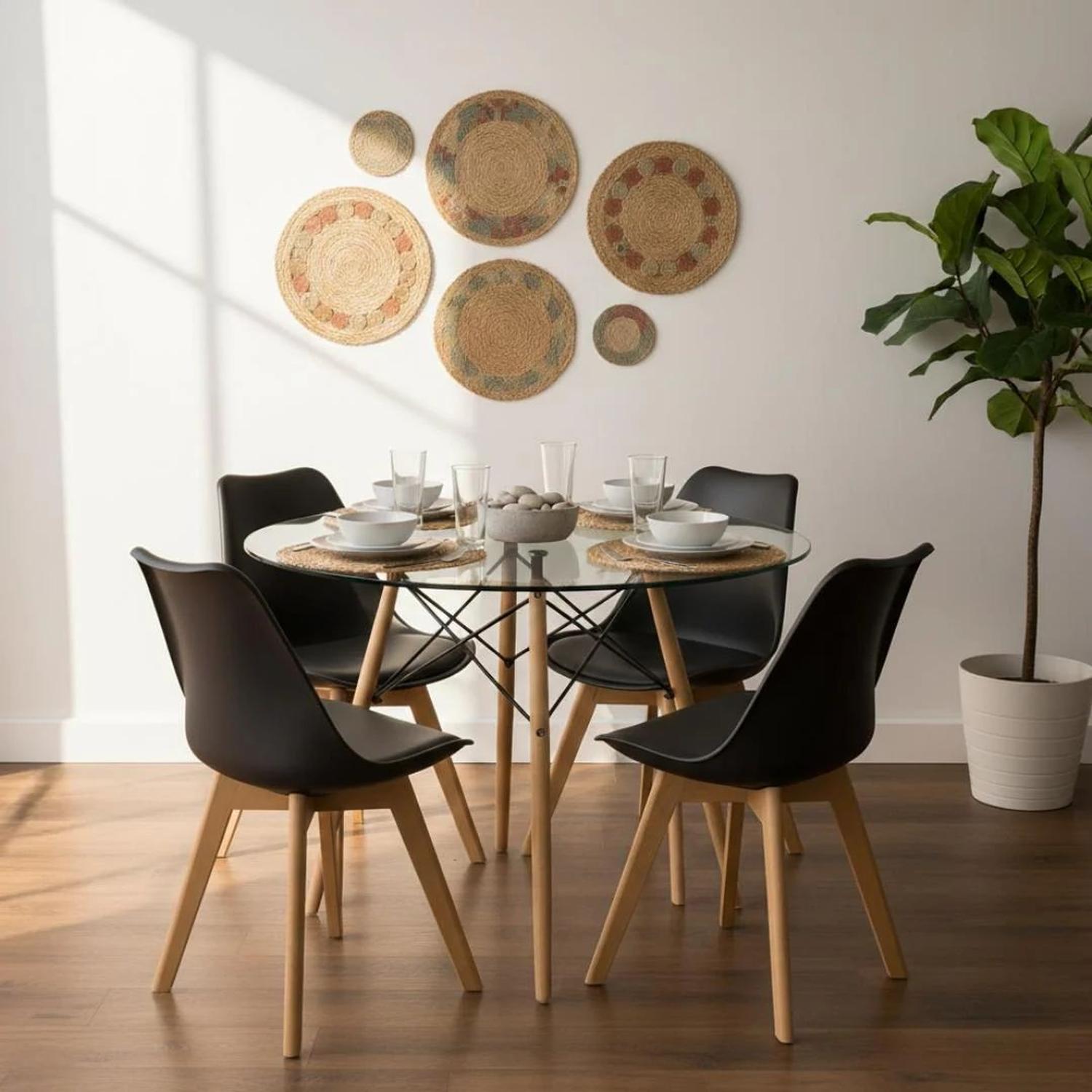 COMEDOR MESA REDONDA ELIDA 80CM + 4 SILLAS TULIP NEGRO - 2