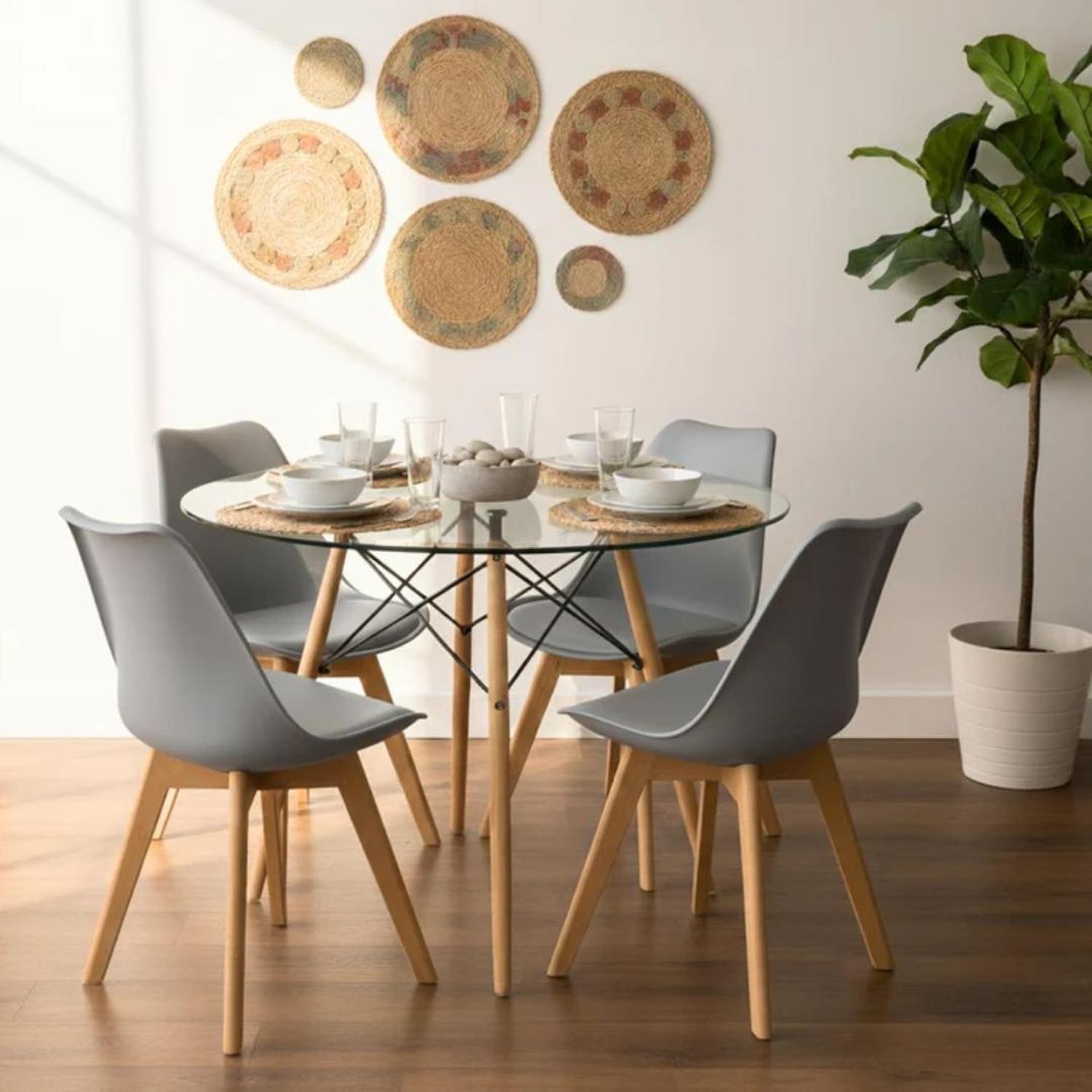 COMEDOR MESA REDONDA ELIDA 80CM + 4 SILLAS TULIP GRIS - 2