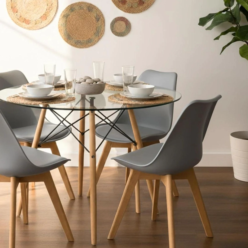 COMEDOR MESA REDONDA ELIDA 80CM + 4 SILLAS TULIP GRIS - 3