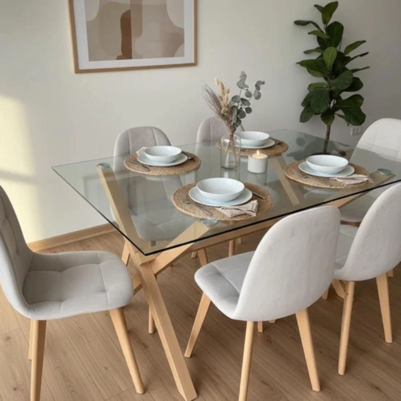 COMEDOR MESA XINIA 140X90 + 6 SILLAS VORAK VELVET BEIGE - 2