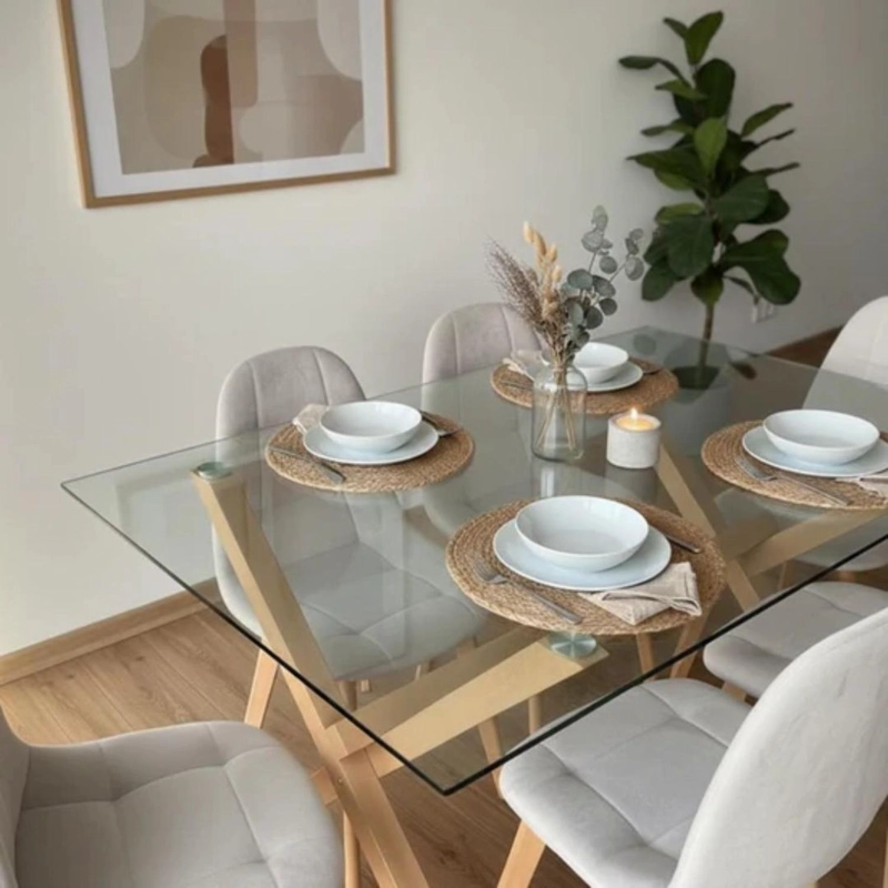 COMEDOR MESA XINIA 140X90 + 6 SILLAS VORAK VELVET BEIGE - 3