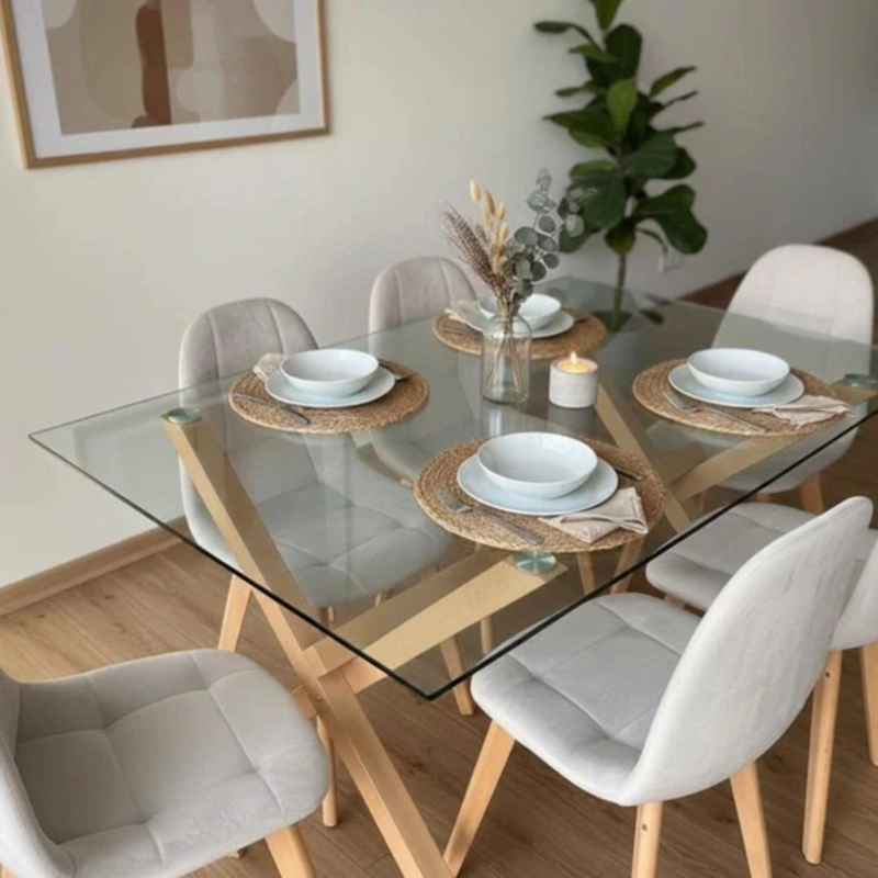COMEDOR MESA XINIA 140X90 + 6 SILLAS VORAK VELVET BEIGE - 4