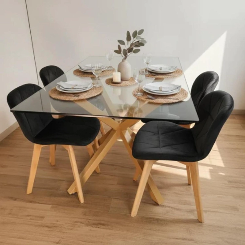 COMEDOR MESA GRETA 140X90 CM + 4 SILLON RUBIK VELVET NEGRO - 2