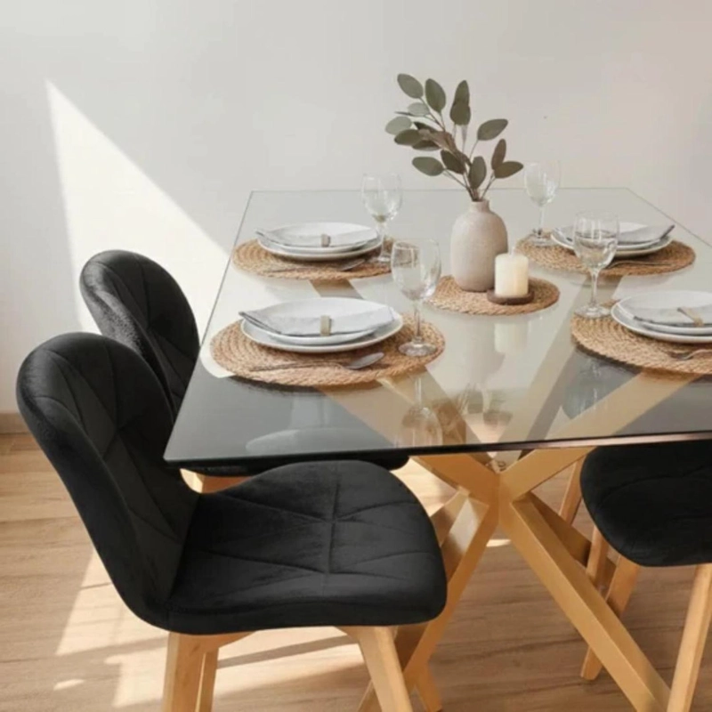 COMEDOR MESA GRETA 140X90 CM + 4 SILLON RUBIK VELVET NEGRO - 3