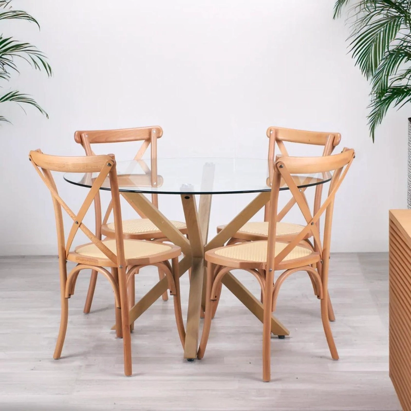 COMEDOR MESA REDONDA EQUIZ 100CM + 4 SILLAS CROSSBACK MADERA - 1