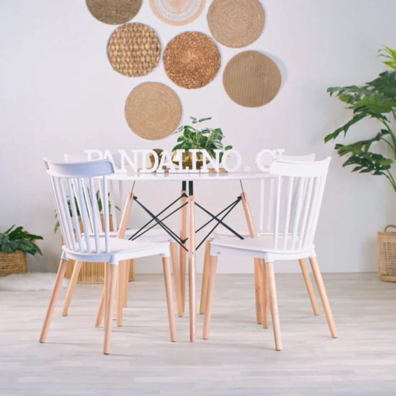 COMEDOR MESA ESTELA 100CM BLANCA + 4 SILLAS WINDSOR BLANCA - 1