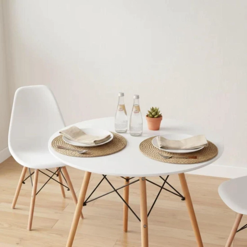 COMEDOR MESA ESTELA BLANCA 80 CM + 2 SILLAS EAMES BLANCA - 2