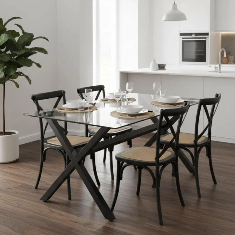 COMEDOR MESA XINIA NEGRO 130X80 CM + 4 SILLAS CROSSBACK MADERA NEGRA - 1