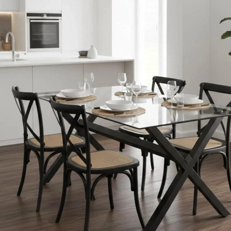 COMEDOR MESA XINIA NEGRO 130X80 CM + 4 SILLAS CROSSBACK MADERA NEGRA - 2