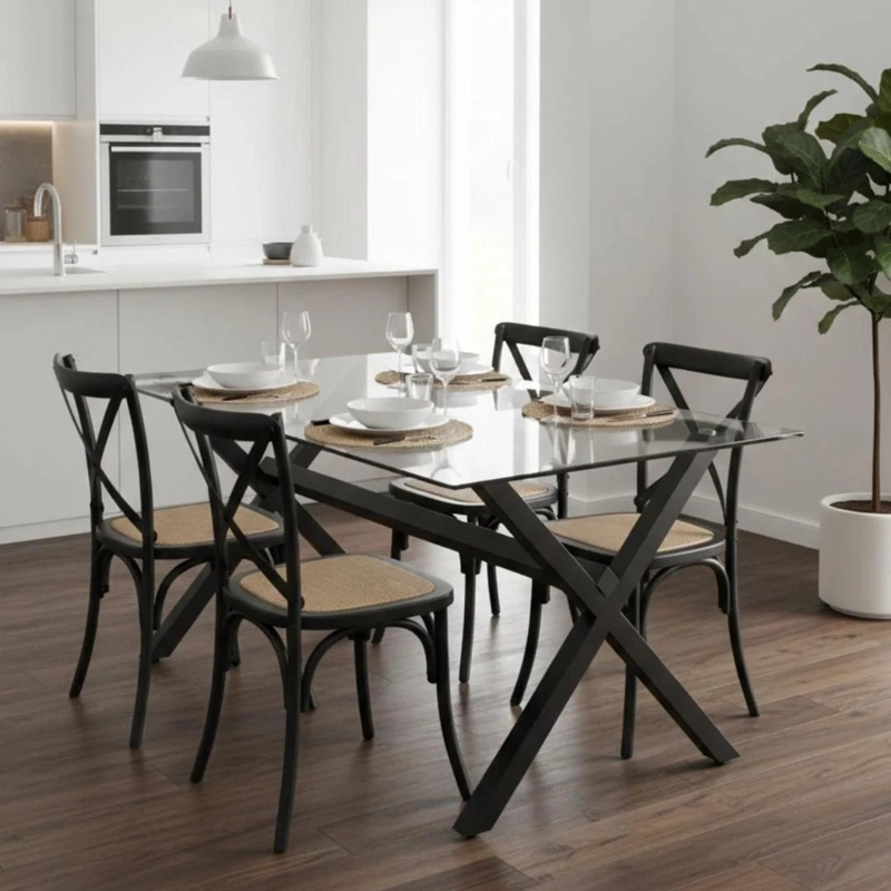 COMEDOR MESA XINIA NEGRO 130X80 CM + 4 SILLAS CROSSBACK MADERA NEGRA - 3