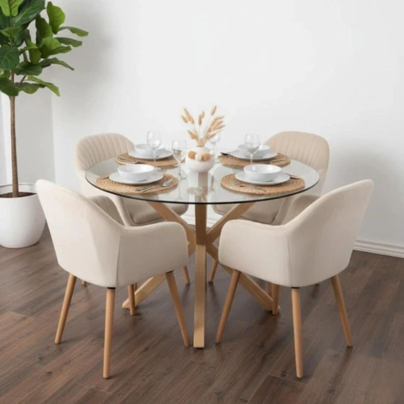 COMEDOR MESA REDONDA EQUIZ 120CM + 4 BUTACAS ALMER BEIGE - 1