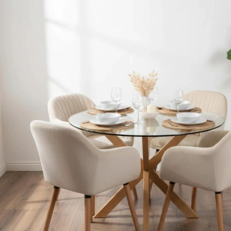 COMEDOR MESA REDONDA EQUIZ 120CM + 4 BUTACAS ALMER BEIGE - 2