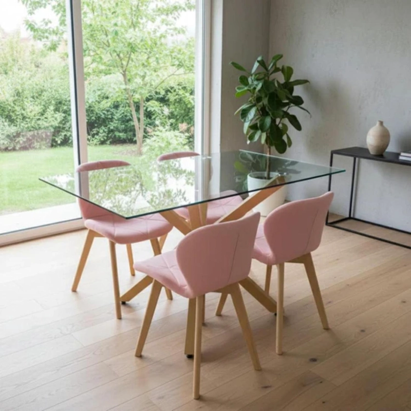 COMEDOR MESA RECTANGULAR GRETA 140X90 + 4 SILLON RUBIK ROSADO - 1