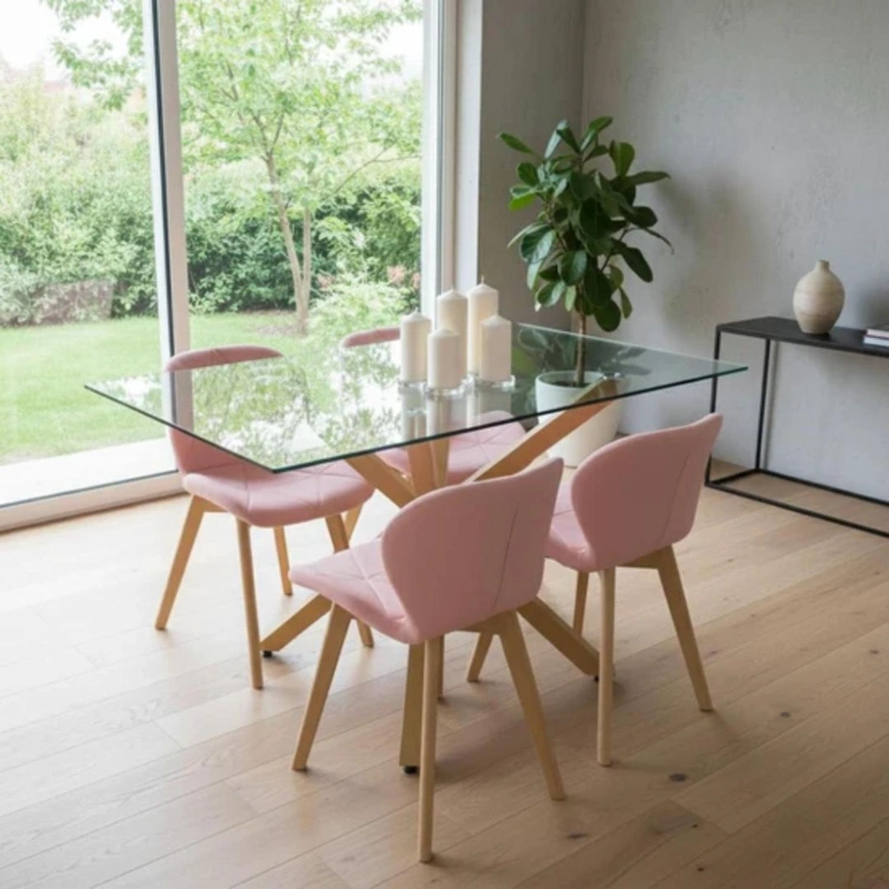 COMEDOR MESA RECTANGULAR GRETA 140X90 + 4 SILLON RUBIK ROSADO - 2