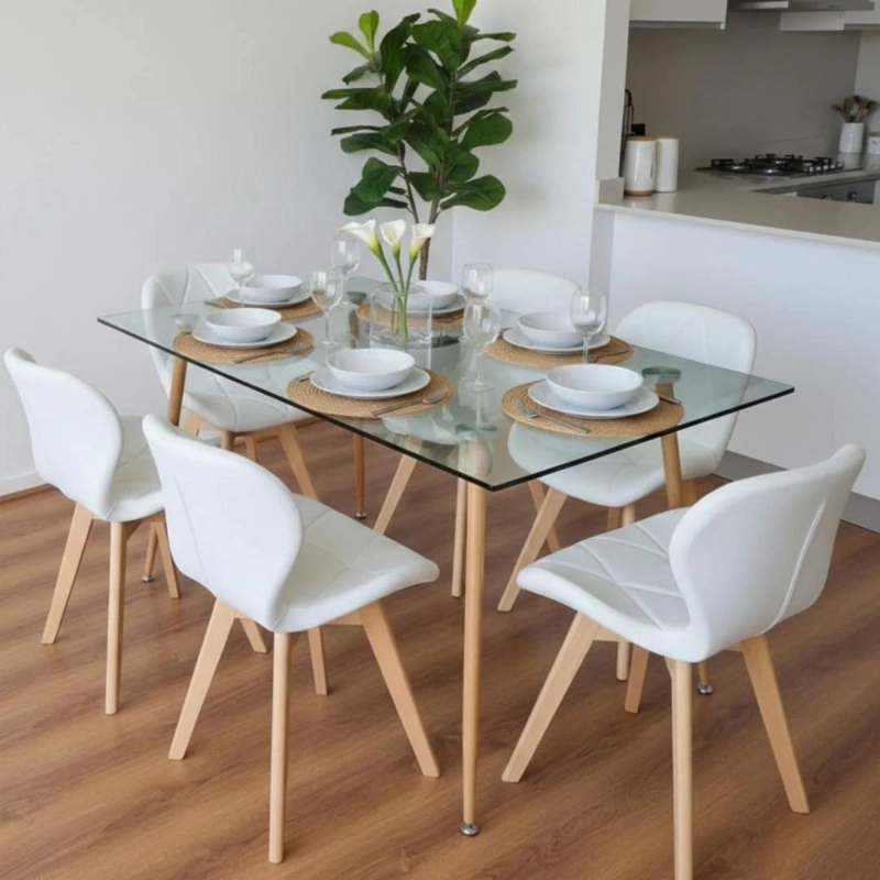 COMEDOR MESA VITREO 120X80 + 6 SILLON RUBIK BLANCO - 1