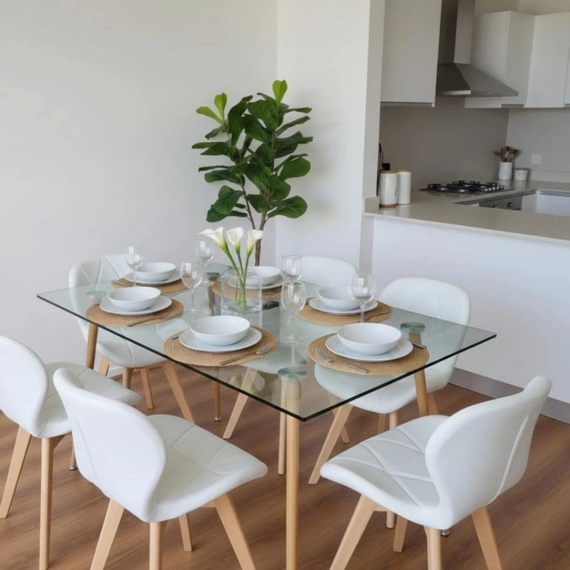 COMEDOR MESA VITREO 120X80 + 6 SILLON RUBIK BLANCO - 2
