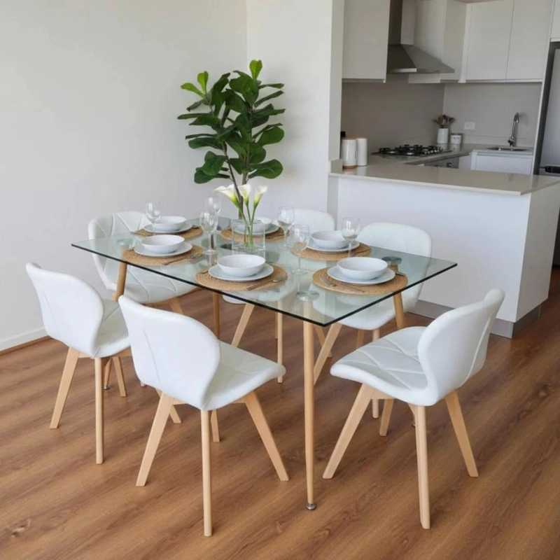 COMEDOR MESA VITREO 120X80 + 6 SILLON RUBIK BLANCO - 3