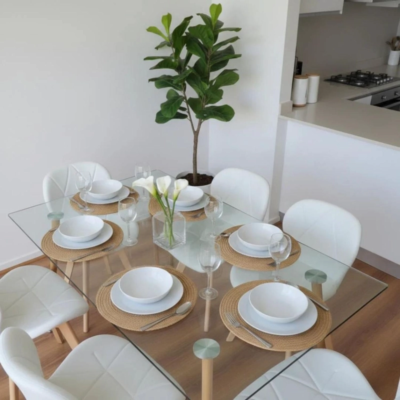 COMEDOR MESA VITREO 120X80 + 6 SILLON RUBIK BLANCO - 4