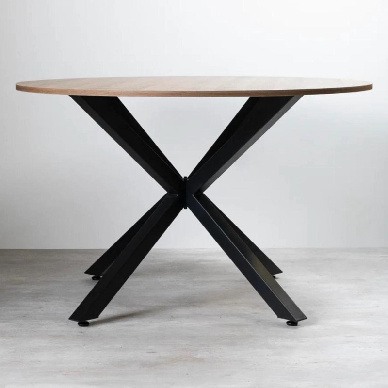 MESA REDONDA 100CM EQUIZ | CUBIERTA MADERA | BASE X NEGRO - 1