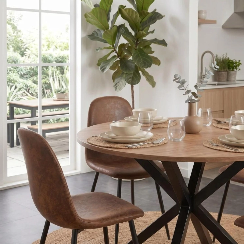 COMEDOR MESA REDONDA EQUIZ 100CM MADERA | BASE X NEGRO + 4 SILLAS ISIDORA - 2